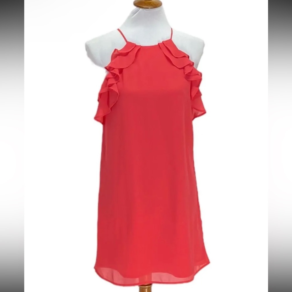 NWT Naked Zebra Coral Pink Ruffle Halter Neck Mini Sheath Dress Small